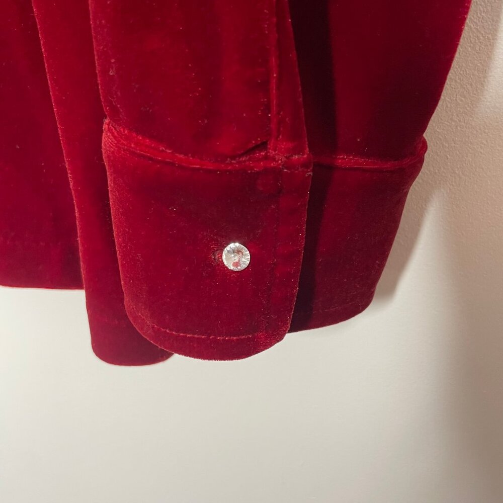 Jones New York Red Velvet Jeweled Rhinestones Buttons Shirt XL Holiday - Picture 13 of 15